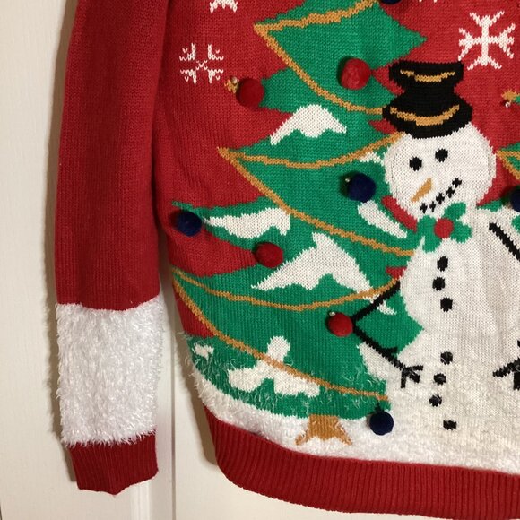 Happy Holidays Joyeuse's Ugly Festive Red Sweater Snowman Christmas Tree Size SP - Picture 4 of 10